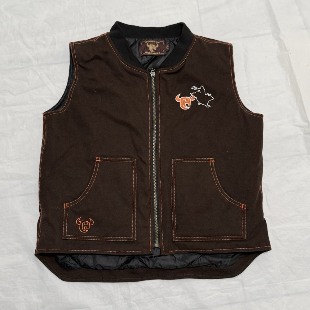 Cowboy Hardware Boys Tech Woodsman Vest Dark Brown With Horse Embroidery XL